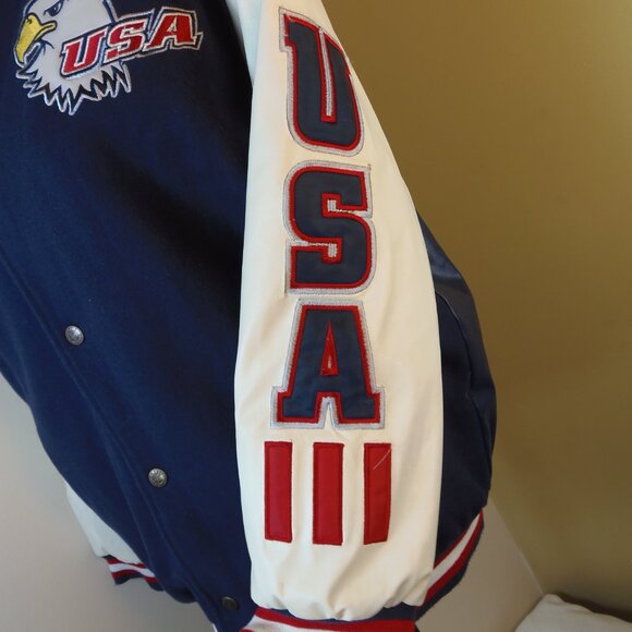 Steve & Barry's Letterman Style Jacket Faux Leather USA Patriotic Men's SZ S/M - Picture 8 of 12